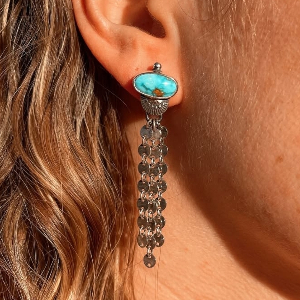 Turquoise and Silver Chain Earrings